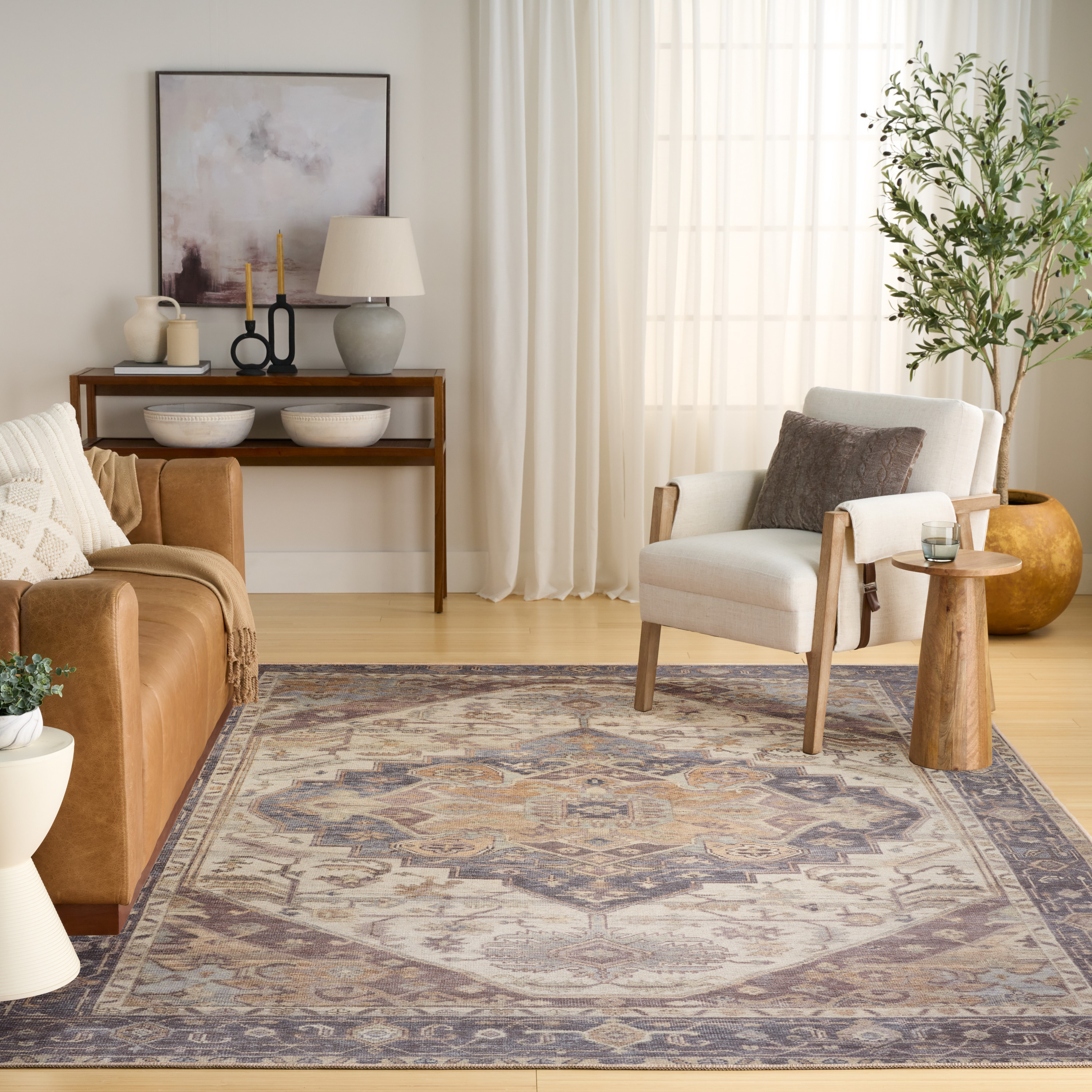 Nourison Vintage Washables 9' x 12' Ivory Purple Vintage Indoor Rug