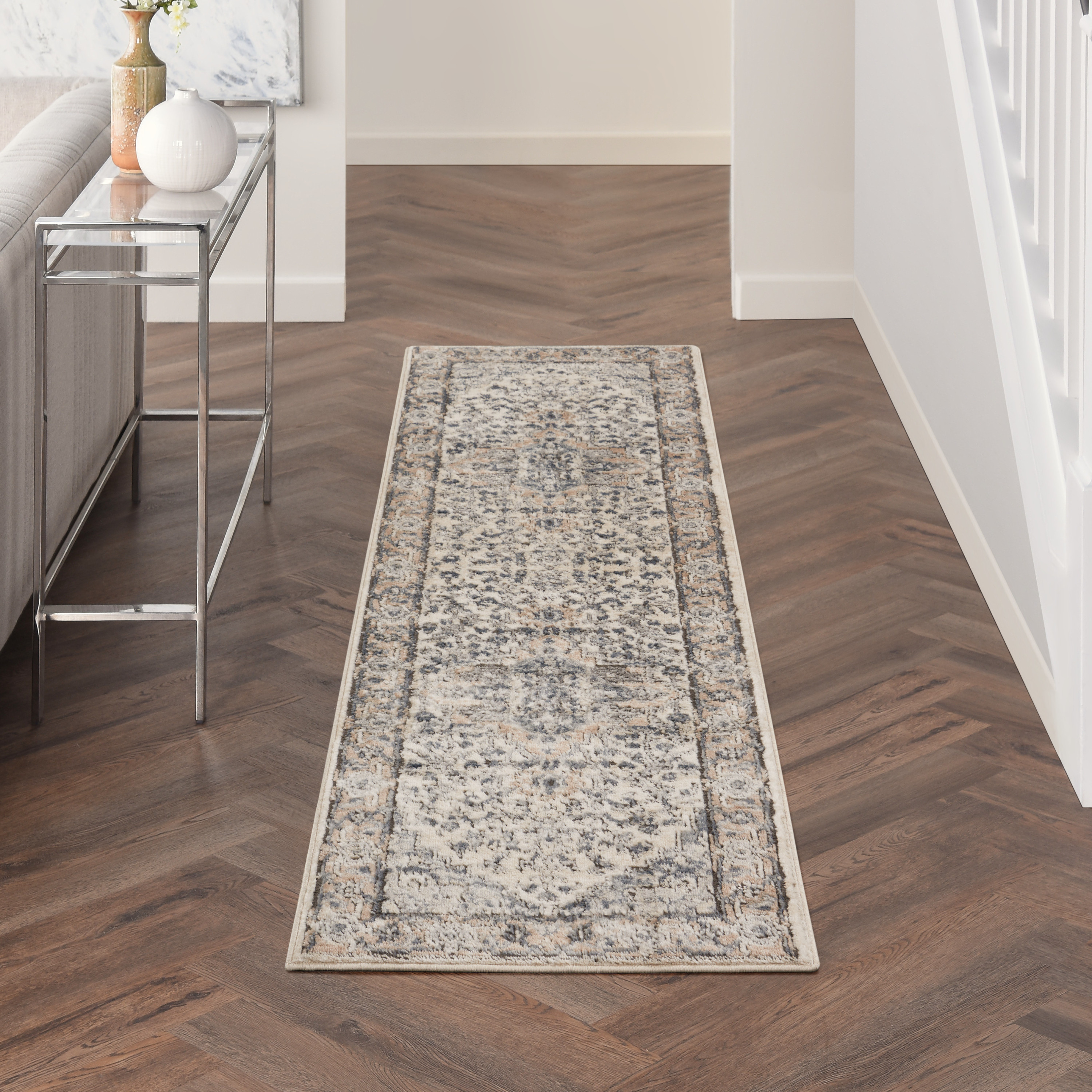 Nourison Quarry 2'2" x 7'6" Ivory Grey Farmhouse Indoor Rug