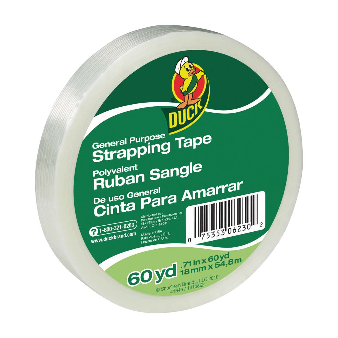 Duck® Brand General Purpose Strapping Tape - White, .71 in. x 60 yd. Image