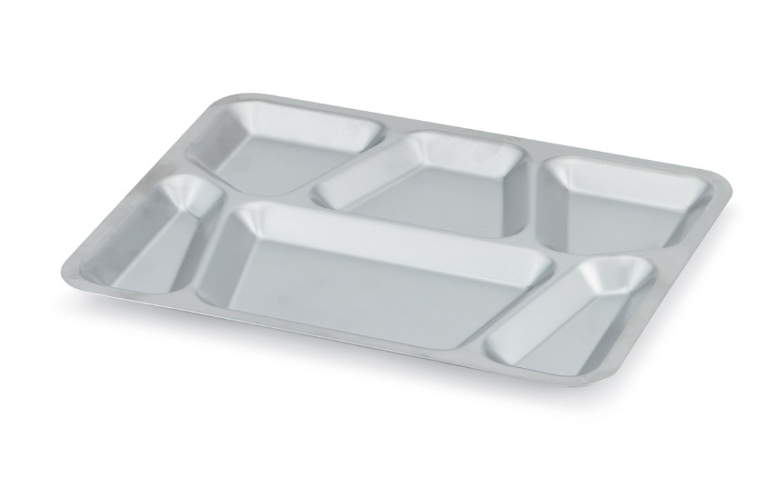 Six-compartment stainless steel tray