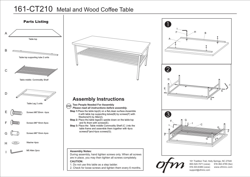OFM Industrial Modern Wood Top/Metal Frame Coffee Table with Metal