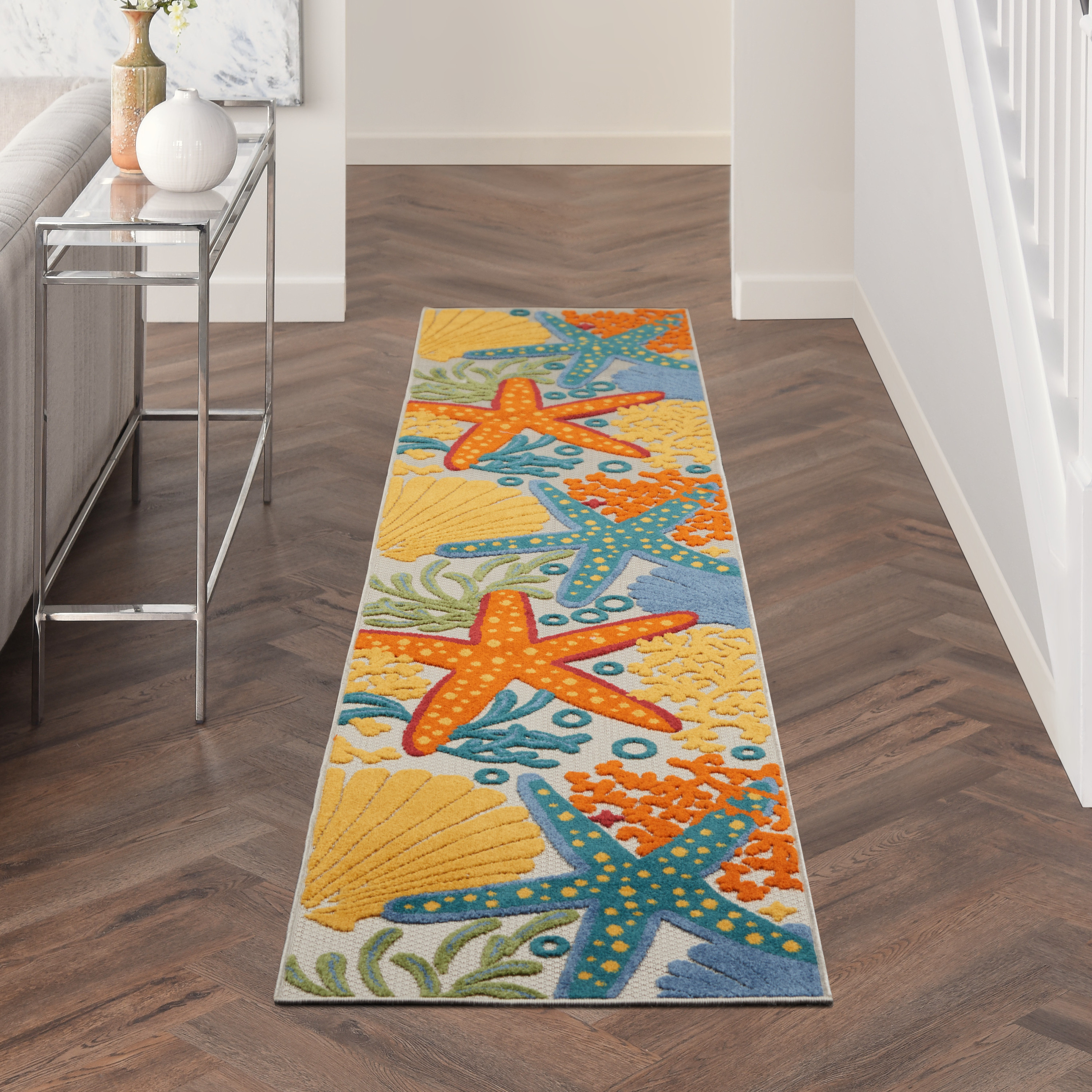 Nourison Aloha 2'3" x 12' Multicolor Coastal, Nautical & Beach Rug