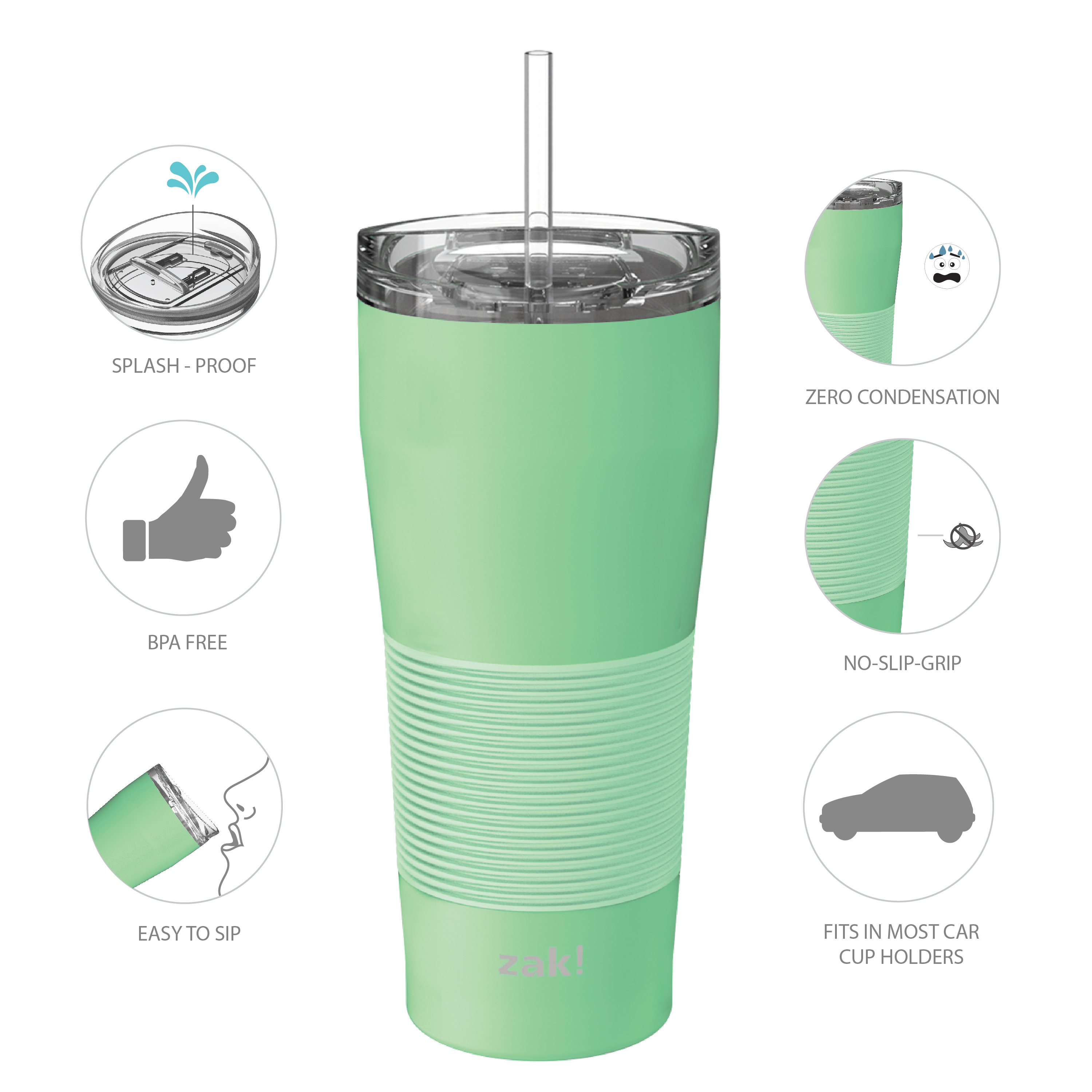 Zak Hydration 28 ounce Stainless Steel Vacuum Insulated Tumbler with Straw, Cool Mint slideshow image 5