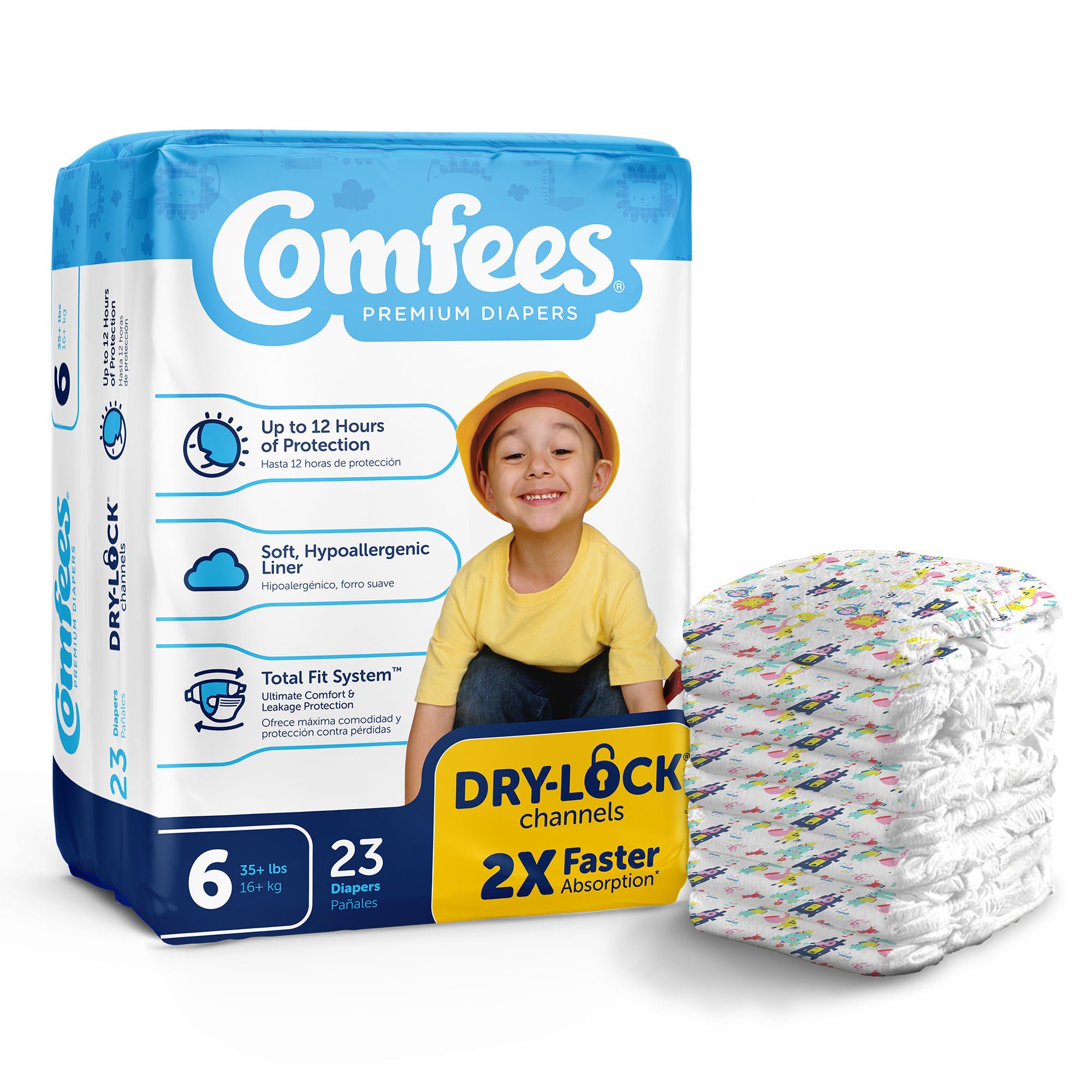 Attends Comfees Premium Baby Diapers, Tab Closure, Kid Design, Size 6