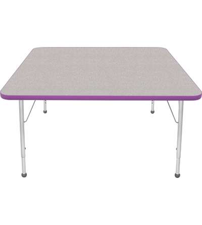 Creative Colors® Activity Table, Square, 48" x 48", Gray Nebula Top Color, Purple Edge Color, Standard Leg Height, Platinum Silv
