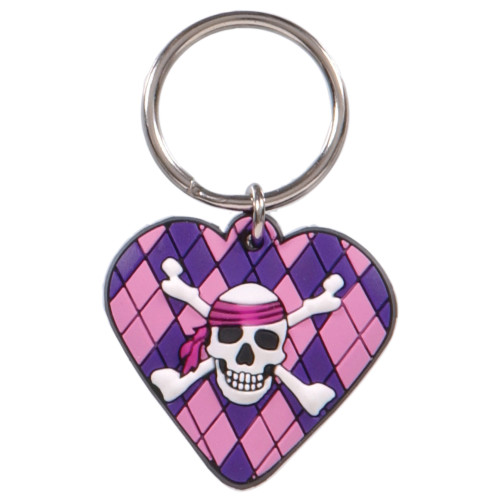 Girly Skull & Argyle Heart Key Chain