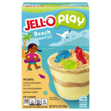 Jell-O Play Beach Dessert Kit with Vanilla Pudding, Sea Animal Gummies & Graham Crumbs, 9.3 oz Box