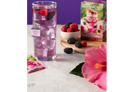 Preparation Instruction panel of Bigelow Botanicals Blackberry Raspberry Hibiscus Cold Water Infusion Box