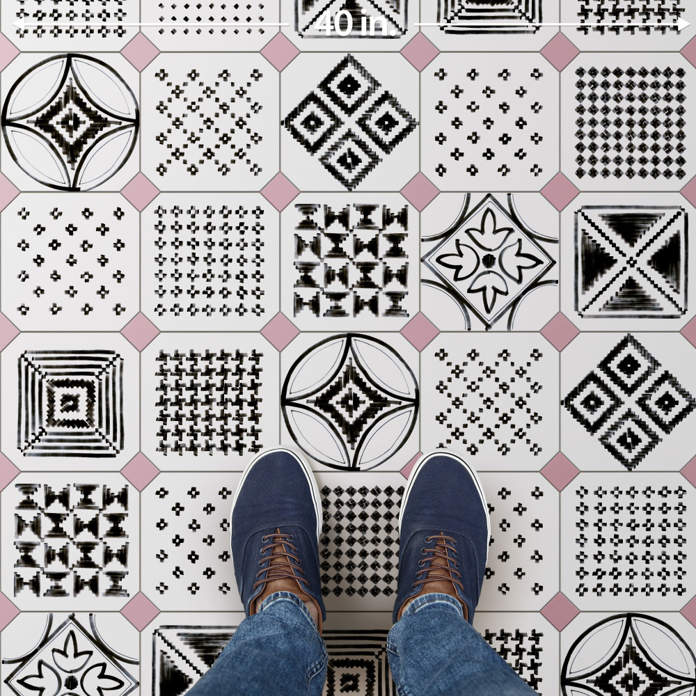 Vaudeville Octagon Deco Sombra with Taco Pink 7-7/8 in. x 7-7/8 in. Porcelain Floor and Wall Tile