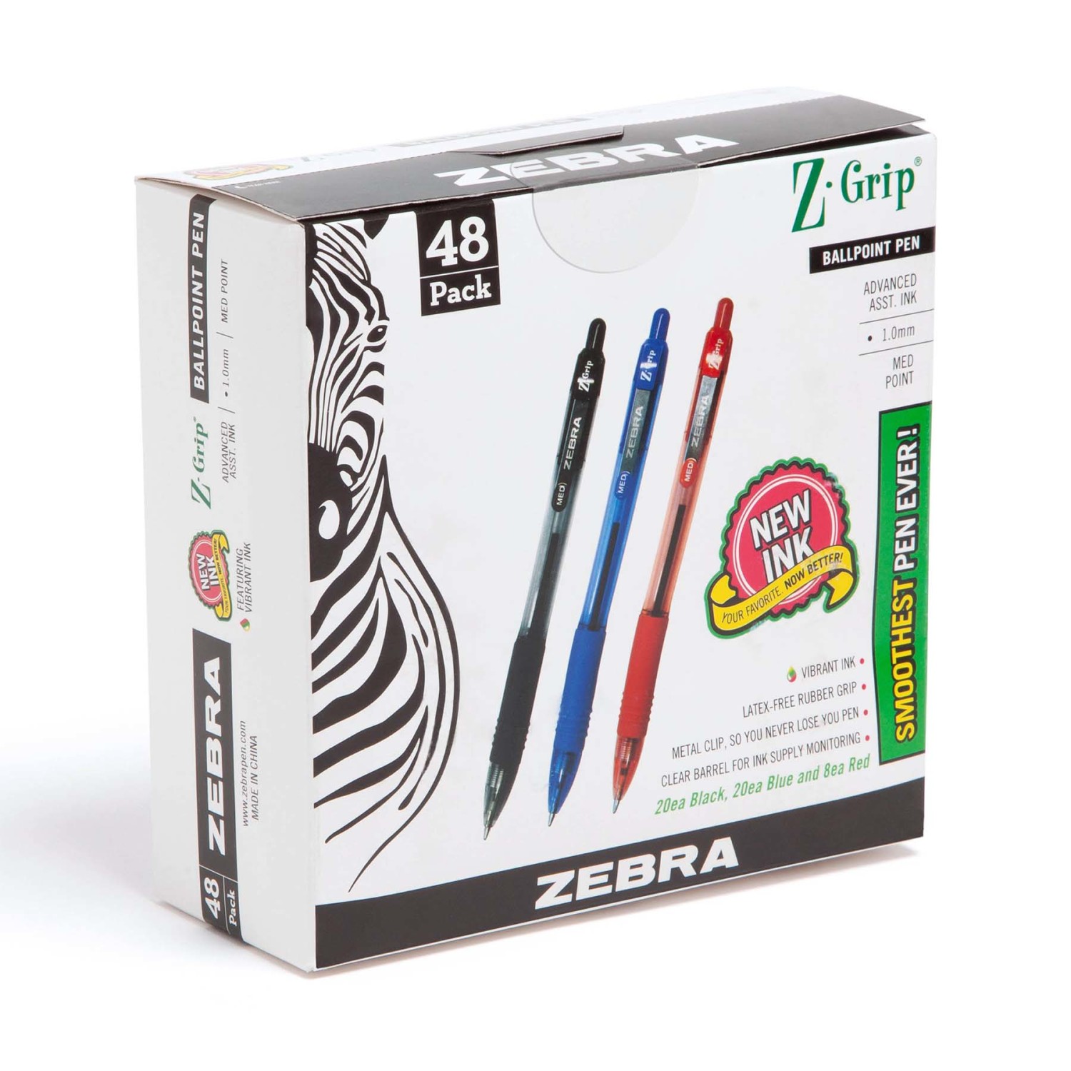 Z-Grip Retractable Ballpoint Pen, 1.0 mm, Assorted, 48-Pack