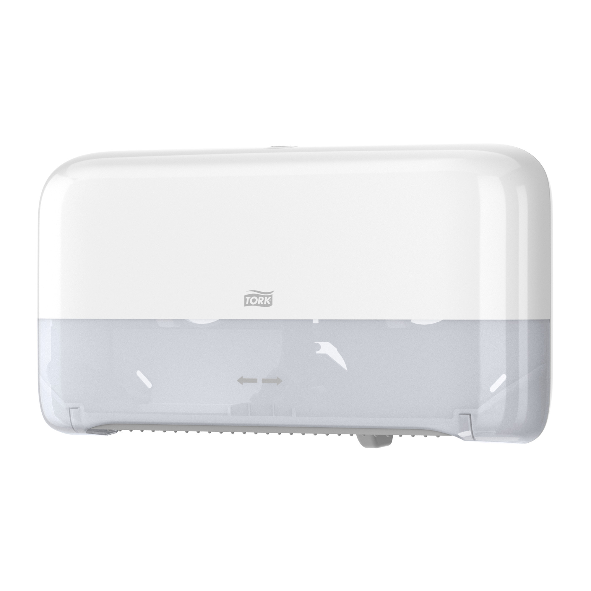 Toiletpapirdispenser, Til mini jumboruller, Udvendig oprulning, Hvid, Tork Mini Jumbo Twin T2
