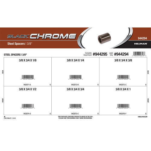 Black Chrome Steel Spacers Assortment (3/8