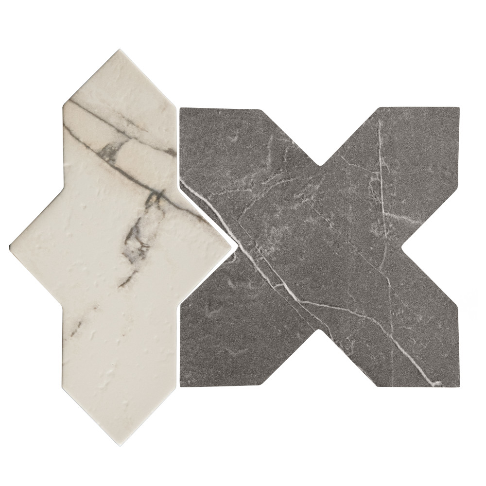 Istanbul Squire Shield Day with Night Cross 6 in. x 8-3/8 in. Porcelain Floor and Wall Tile