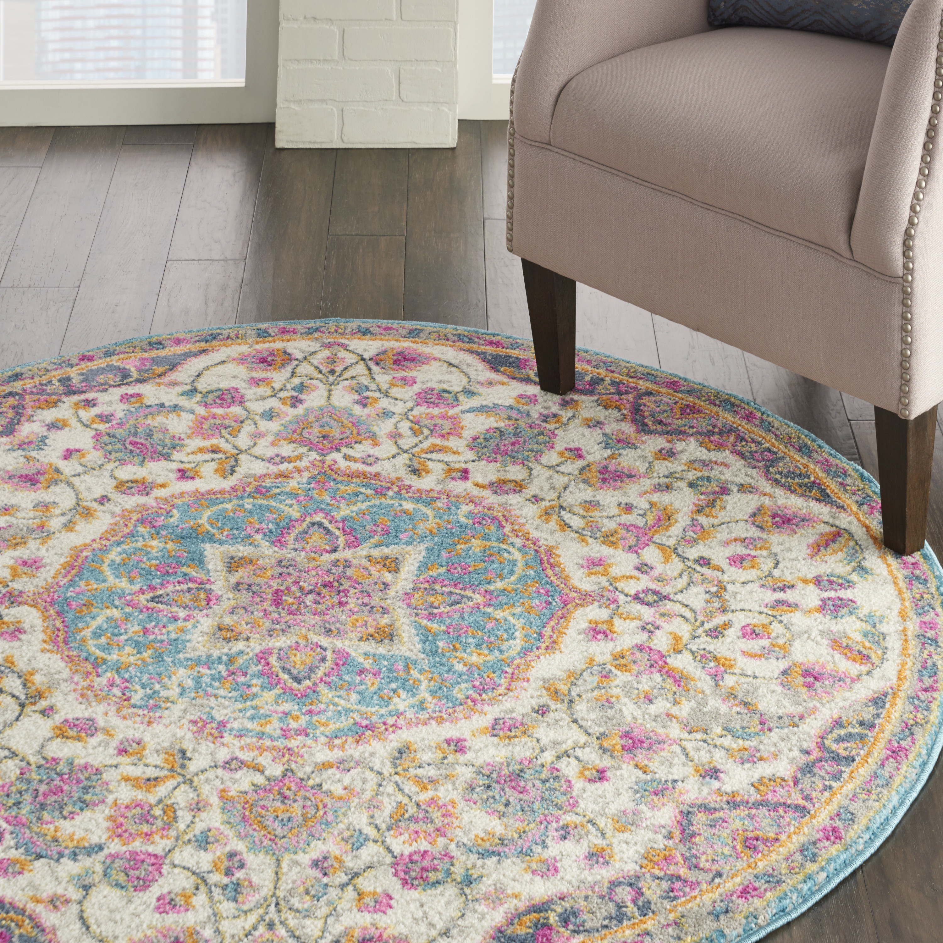 Nourison Passion 5' x Round Ivory Multicolor Transitional Indoor Rug