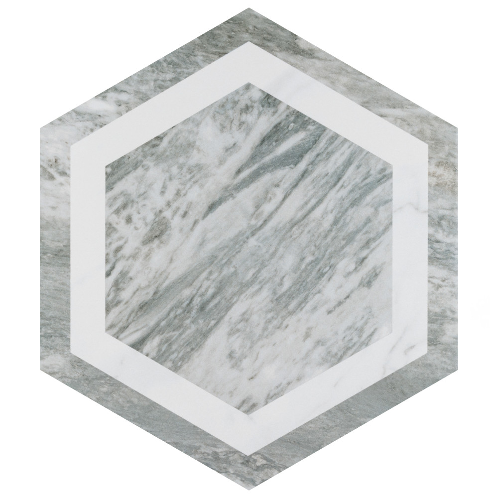 Marbilia Hex Bardiglio White Geo with Biotech 11 in. x 13 in. Porcelain Floor and Wall Tile