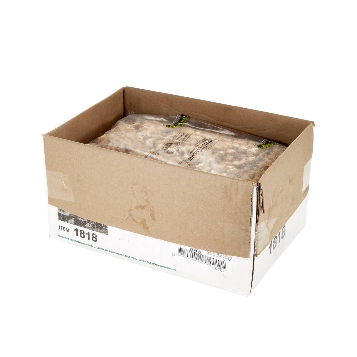 FONTANINI(r) Spicy Italian Sausage Topping, Cooked, Crumble, 12-15/ oz, 3/5 lb . C1RM - Front Right Open Case (Hi Res)