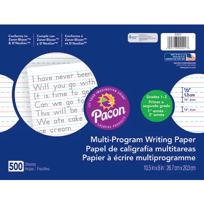 Pacon Multi-Program Handwriting Paper, D'Nealian Grade 1 / Zaner-Bloser Grade 2, 1/2