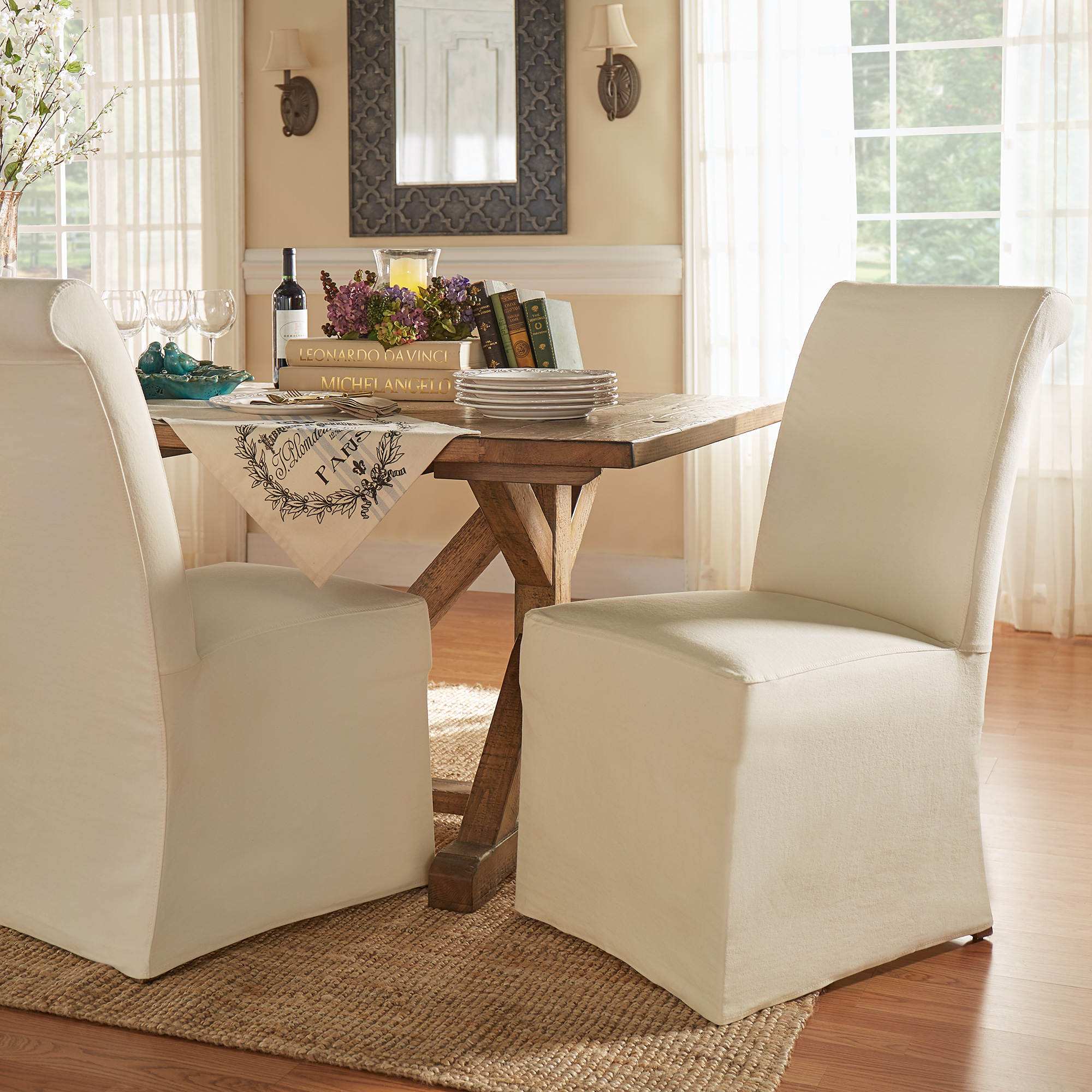 Slipcovered Rolled Back Parsons Chairs (Set of 2)