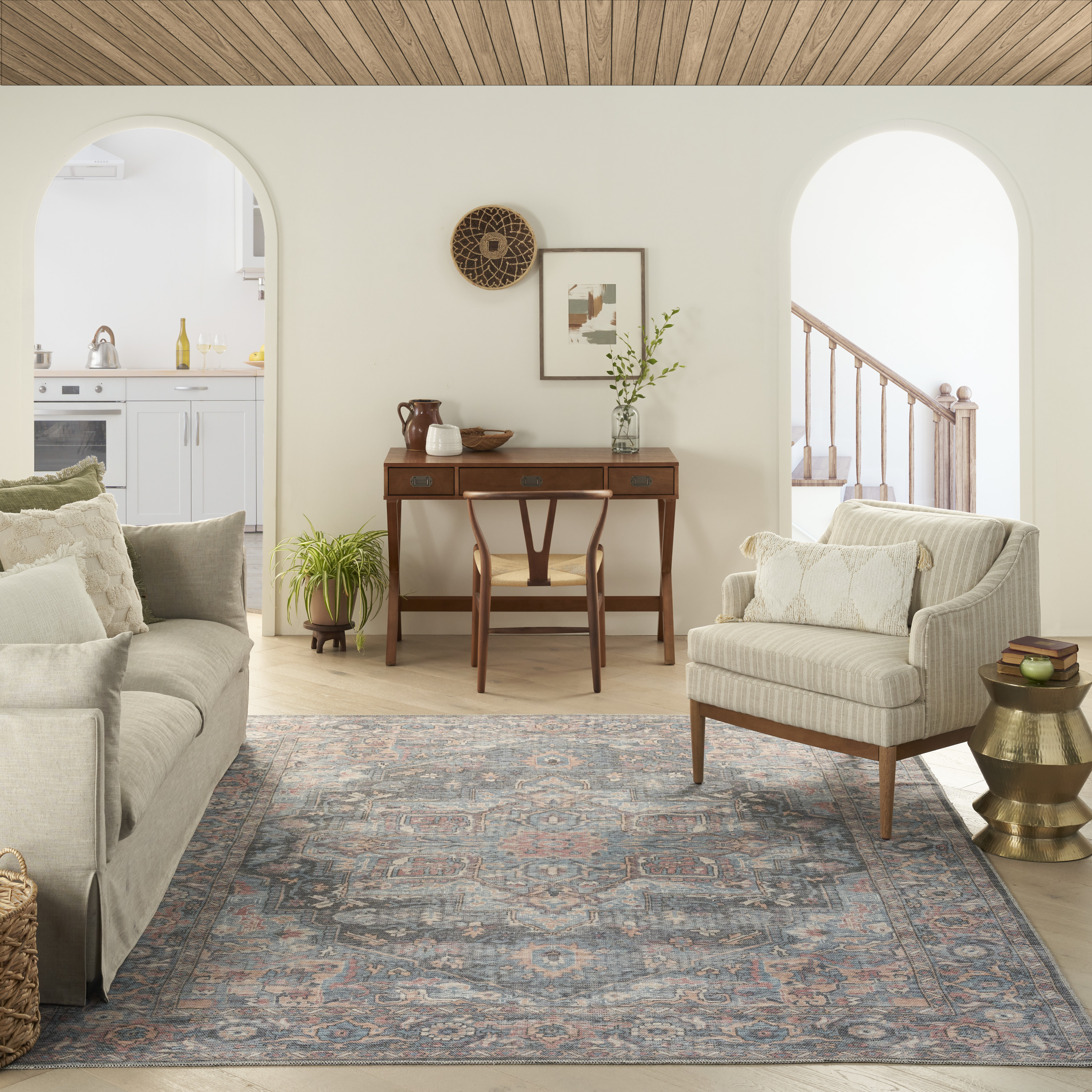 Nourison New Concept Washables 7'10" x 9'10" Light Blue Multicolr Vintage Indoor Rug