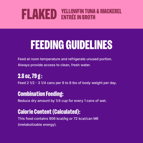 <p>Feed according to the age, size, and activity of your cat. Feed at room temperature and refrigerate unused portion. Always provide access to clean, fresh water. 									</p>
<p>Feed 2 1/4 – 2 3/4 cans per 6 to 8 lbs of body weight per day.<br />
Combination Feeding: Reduce dry amount by 1/4 cup for every 1 can of wet.									</p>
