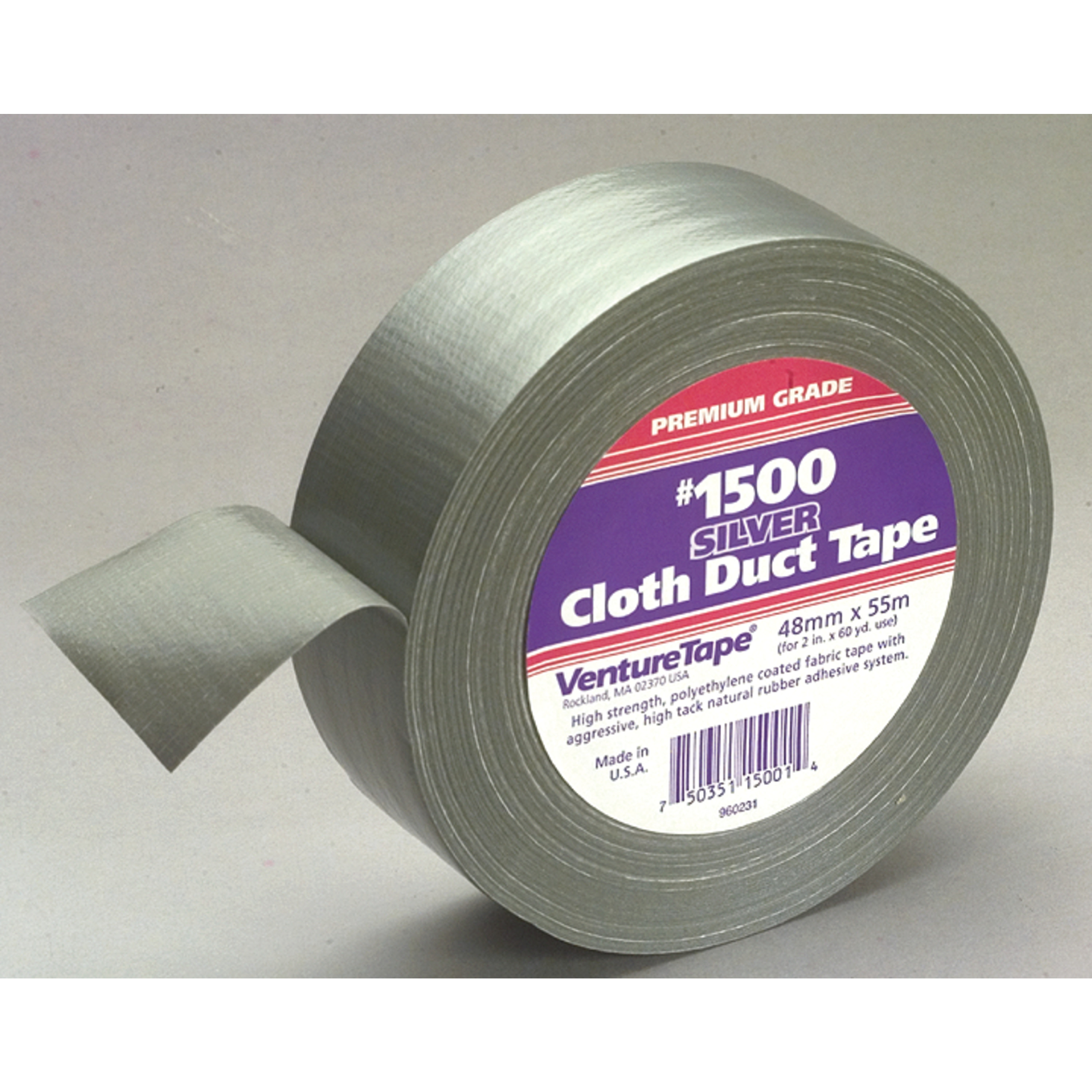 3M™ Venture Tape™ Cloth Duct Tape 1500, Silver, 72 mm x 55 m (2.83 in x
60.1 yd), 16 per case
