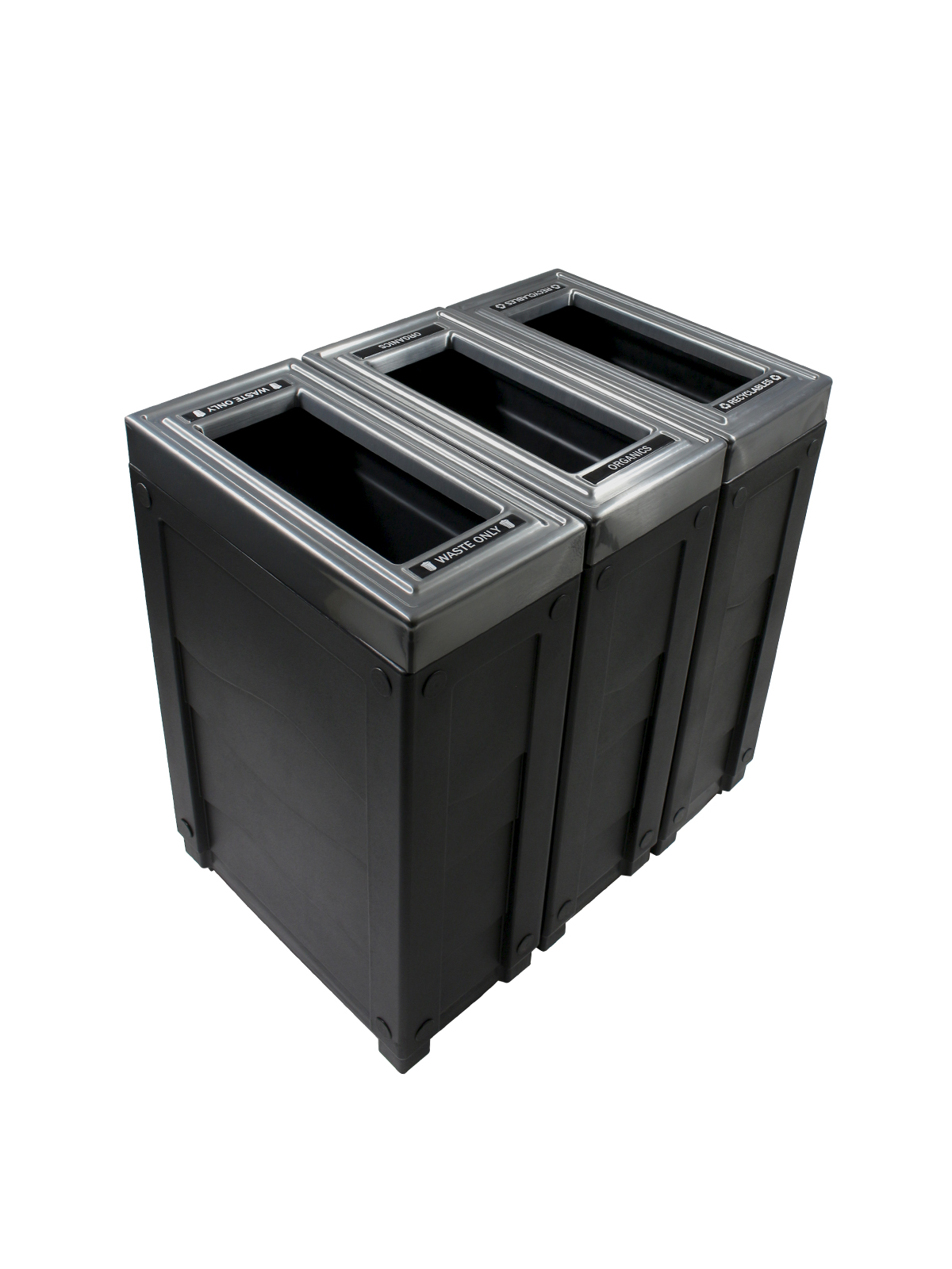 EVOLVE – Triple – Kit – Recyclables-Organics-Waste – Full – Black