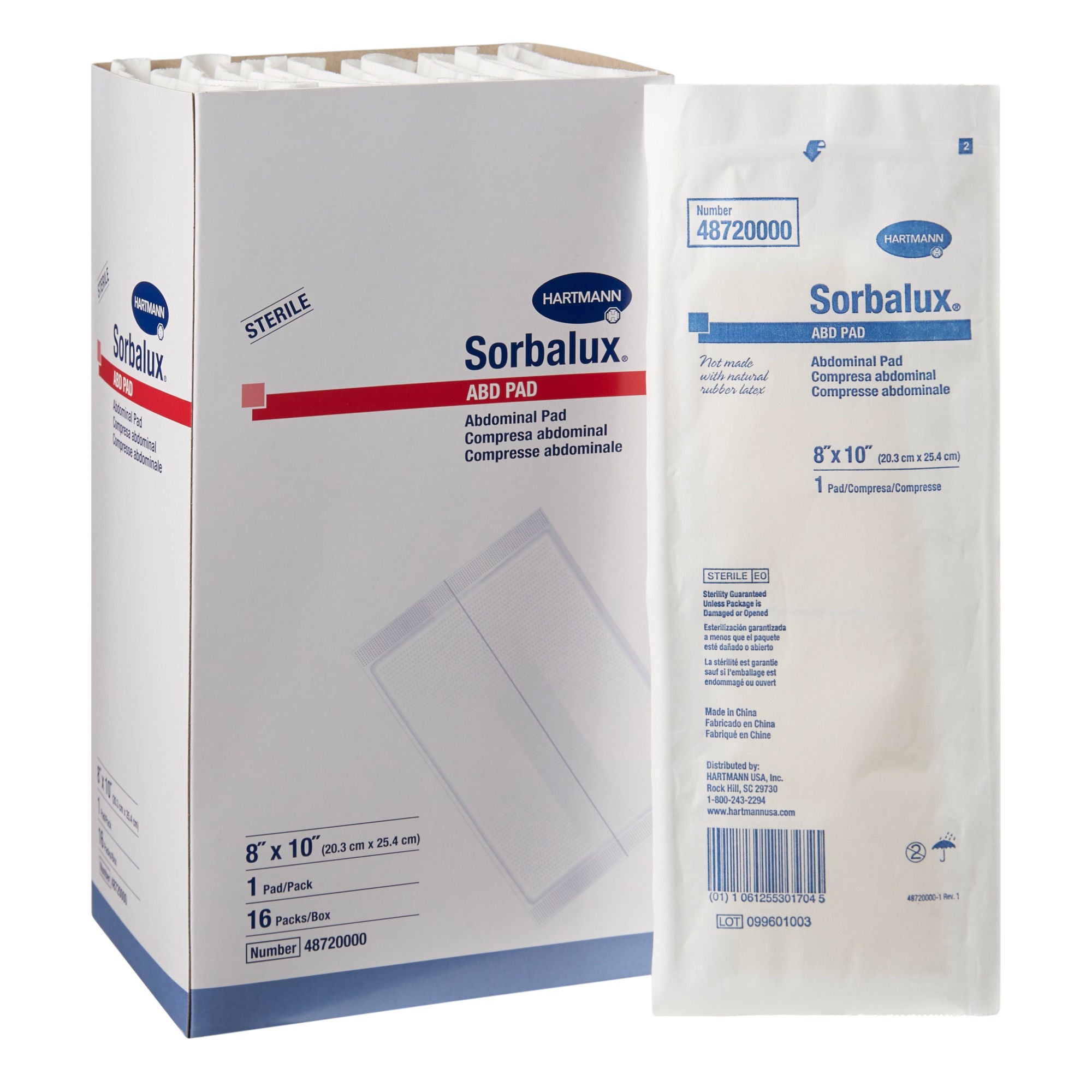 Sorbalux® ABD Sterile Abdominal Pad, 8 x 10 Inch, One-Ply