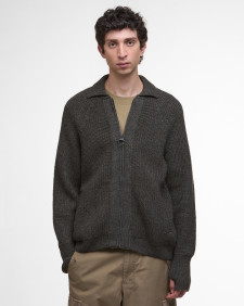 Garthman Knitted Zip-Up Jumper Olive Ink