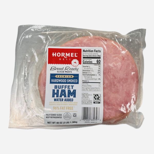 BREAD READY(r) Ham, Buffet, Hardwood Smoked, Premium, Water Added, 1 oz slices, 4/3 lb . C1CB - Front Center Inner Pack (Hi Res)