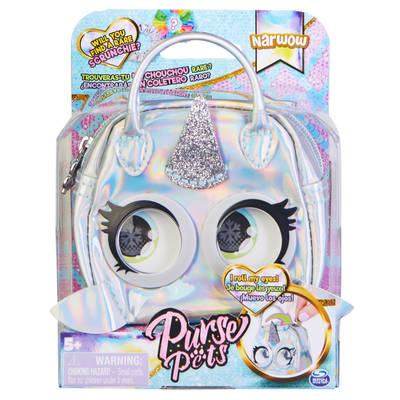 Purse Pets Micros, Narwow Narwhal Stylish Small Purse with Eye Roll Feature, Kids Toys for Girls Aged 5 and up