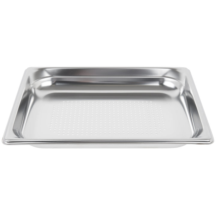 Half-size 1 ½-inch-deep Super Pan 3® perforated stainless steel steam table pan