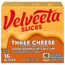 Velveeta Slices 3 Cheese with Cheddar, Colby & Asiago, 16 ct Pack