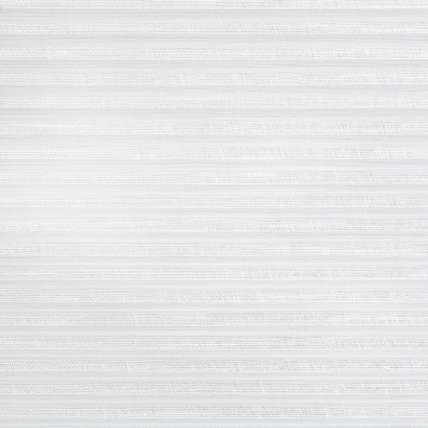 White pleated cellular blind covering entire window, fully closed and filtering soft daylight; subtle horizontal fabric texture in a bright, minimally furnished interior.