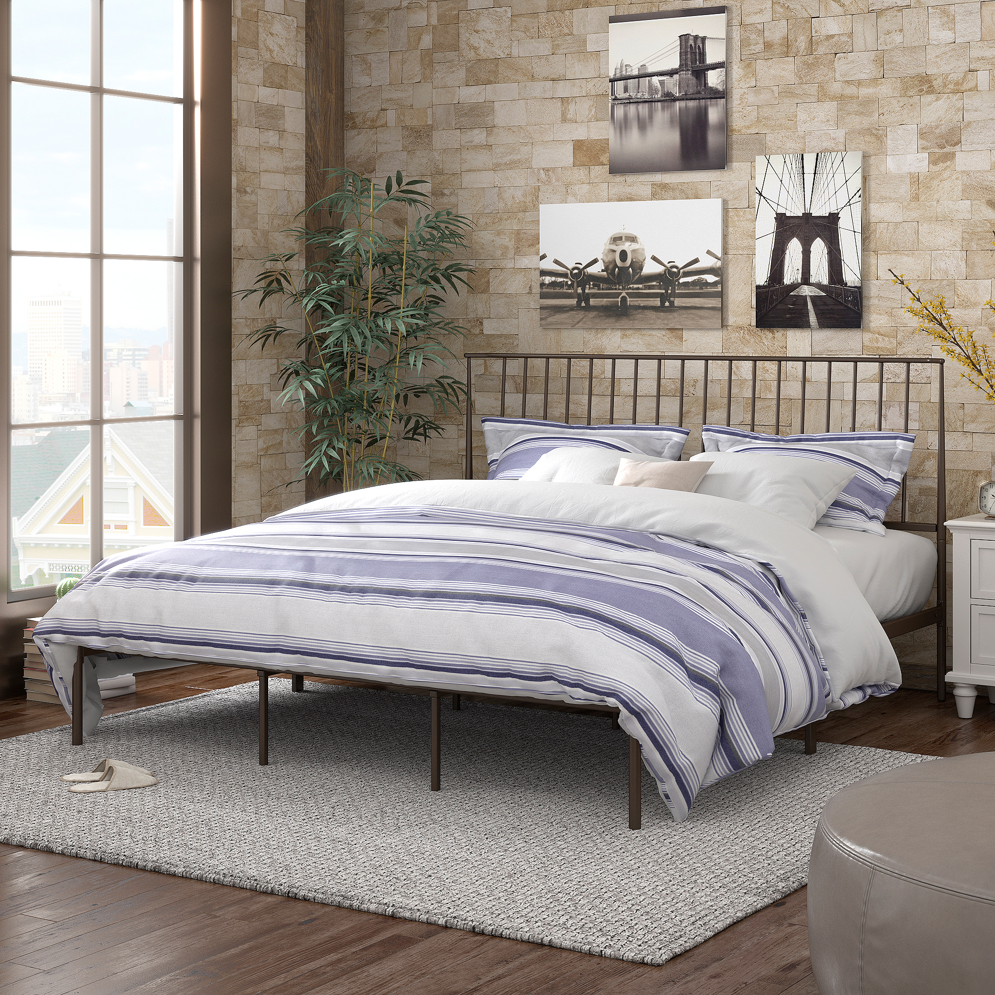 Metal Platform Bed with Curved Metal Headboard