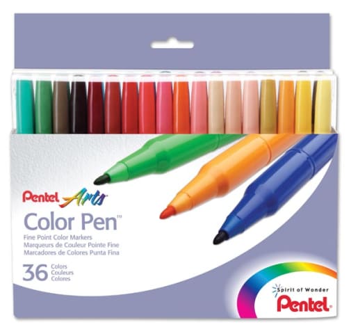 Pentel Color Pen 36-Color Set - Fine Point Markers
