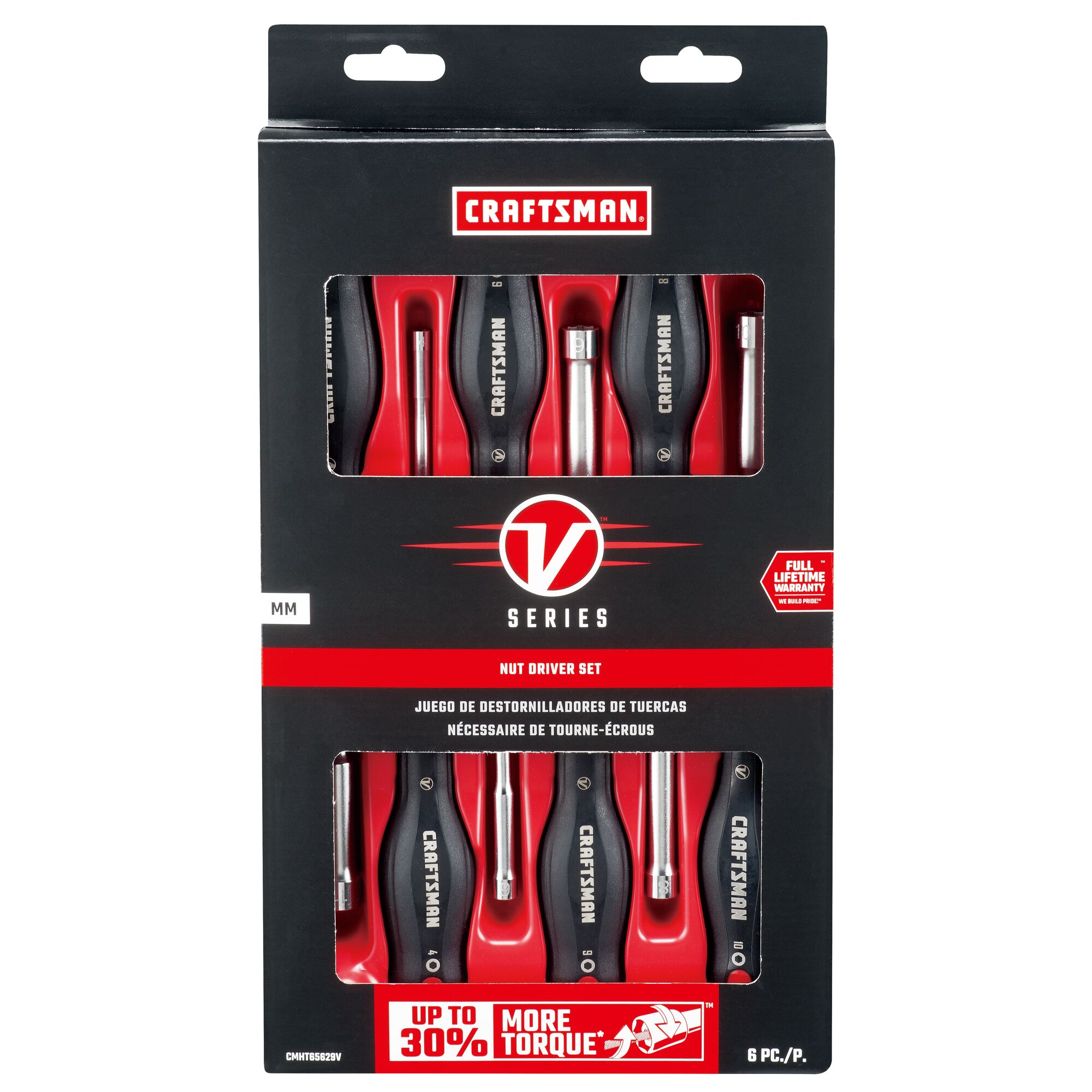 V Series 6 piece Metric Nut Driver Set in card box packaging.