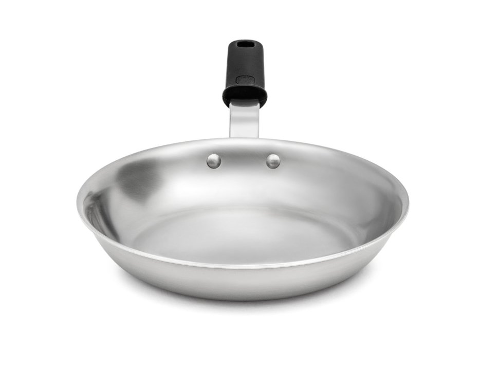 7-inch Tribute 3-ply fry pan with natural finish and silicone handle