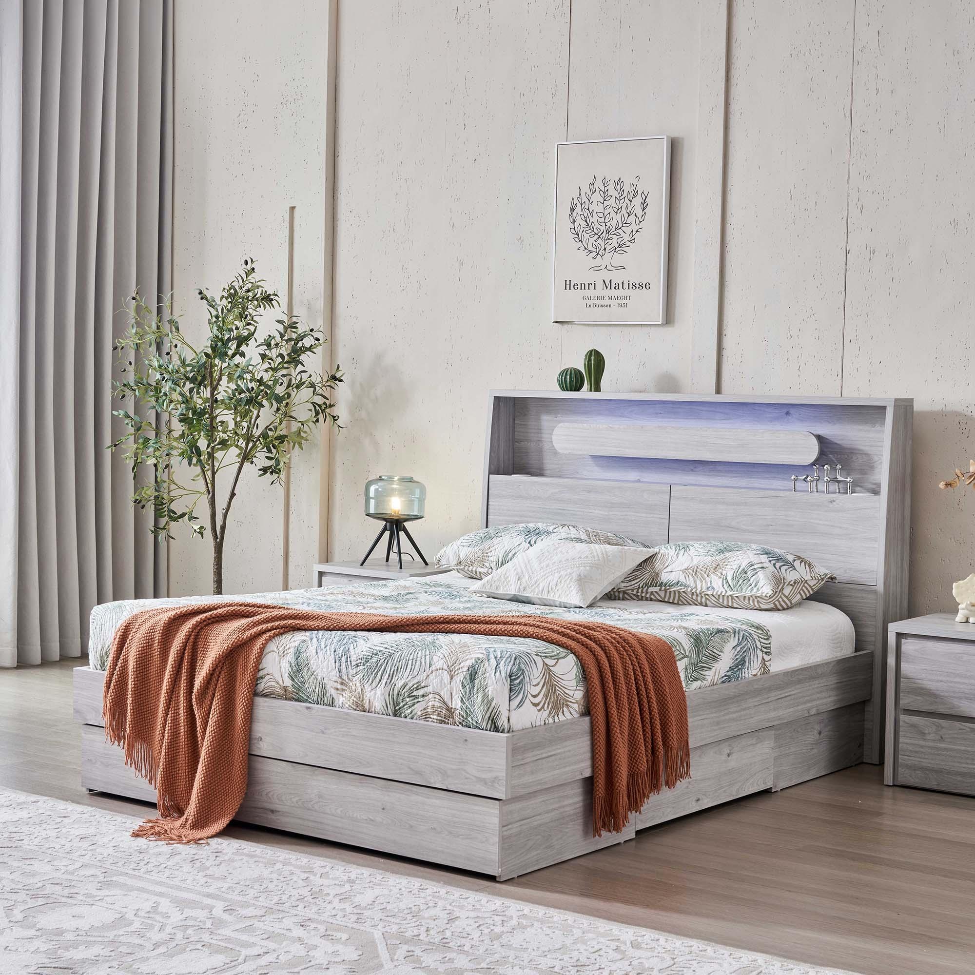 Lifestyle image of the  Nova Bed Frame, 3 Drawer Base, Stone Oak from Forty Winks