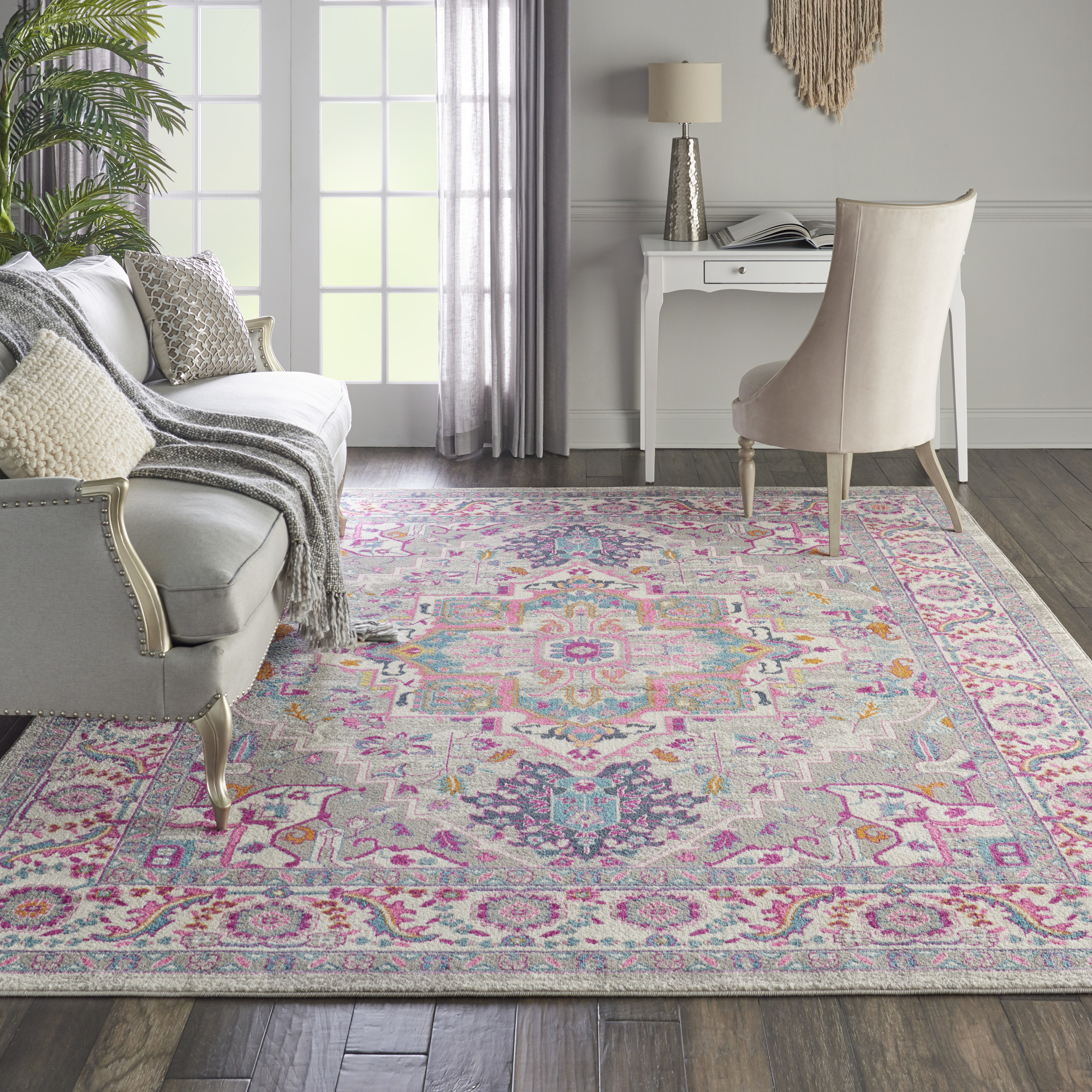 Nourison Passion 6'7" x 9'6" Light Grey Pink Bohemian Indoor Rug