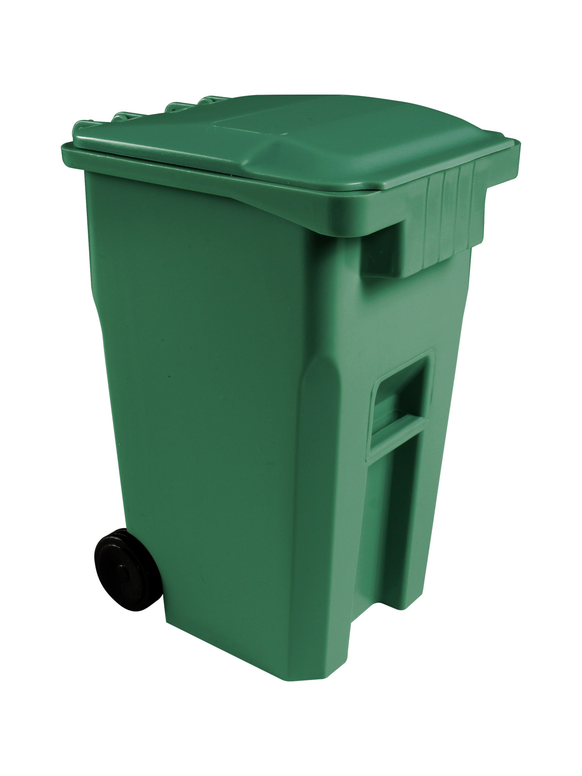 mini promotional roll out recycling cart in dark green post-consumer recycled material