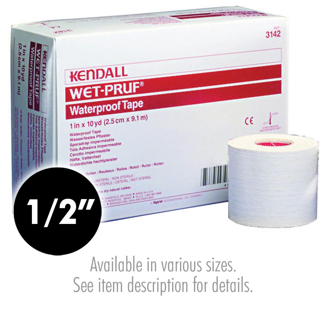 Kendall Wet-Pruf Waterproof Tape - 1/2" x 10 yards- 24/Box