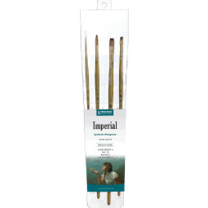 Imperial Brush Set, Synthetic Bristles, Long Handle Acrylic & Oil Paintbrush, Gold, 4 Pieces