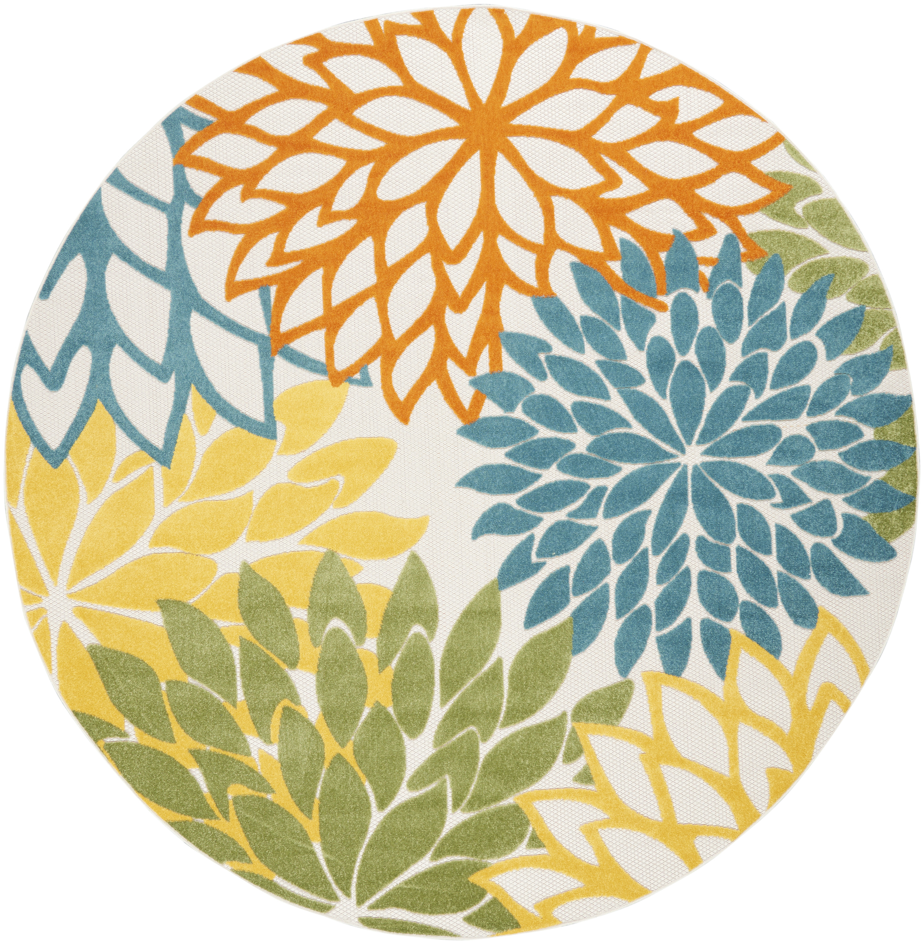 Nourison Aloha 7'10" x Round Turquoise Multicolor Tropical Rug