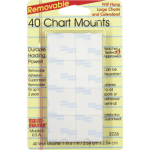 Removable Chart Mounts, 1" x 1", Pack of 40