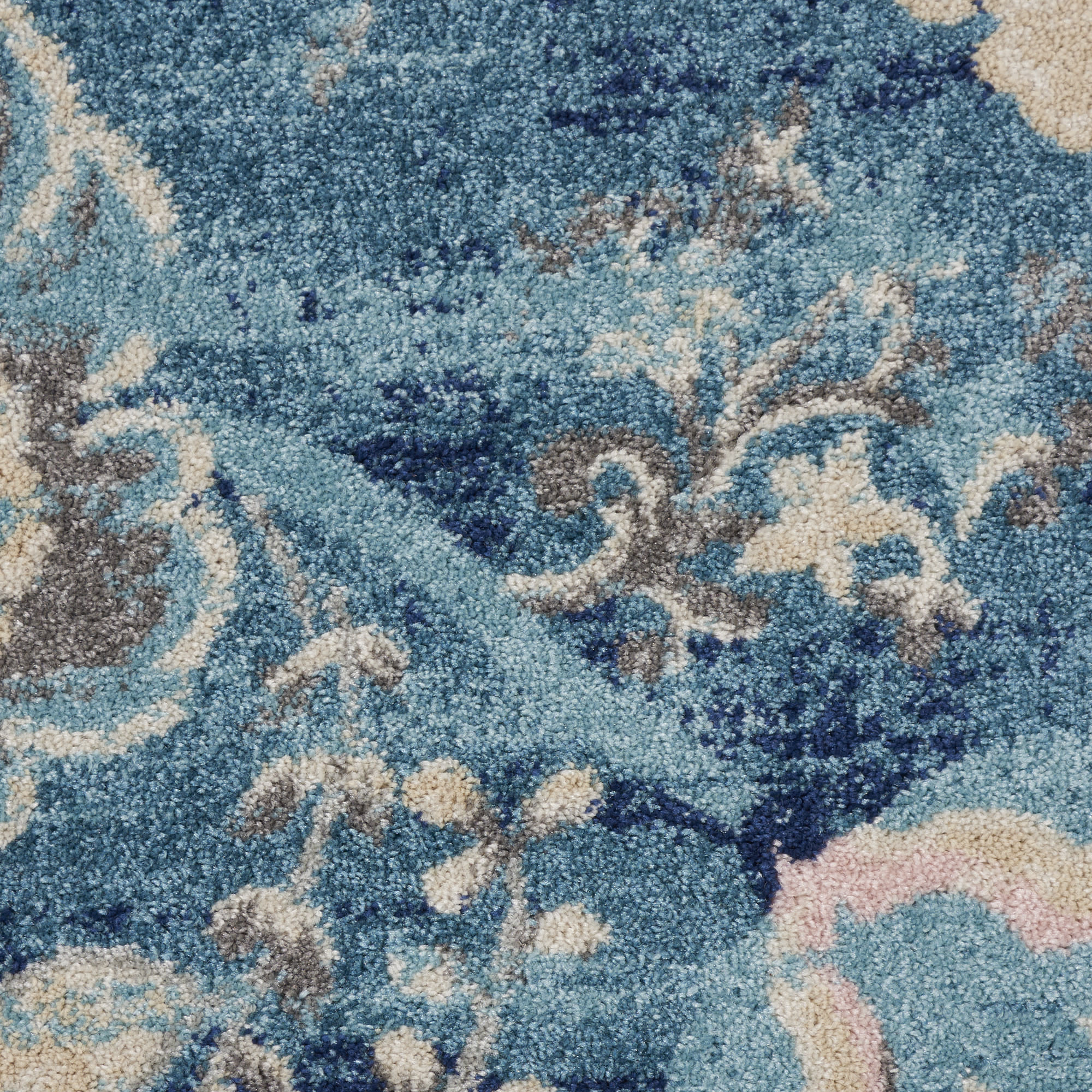 Nourison Tranquil 5'3" x Round Turquoise Vintage Indoor Rug