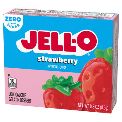 JELL-O Zero Sugar Strawberry Flavor Gelatin, 0.3 oz Box
