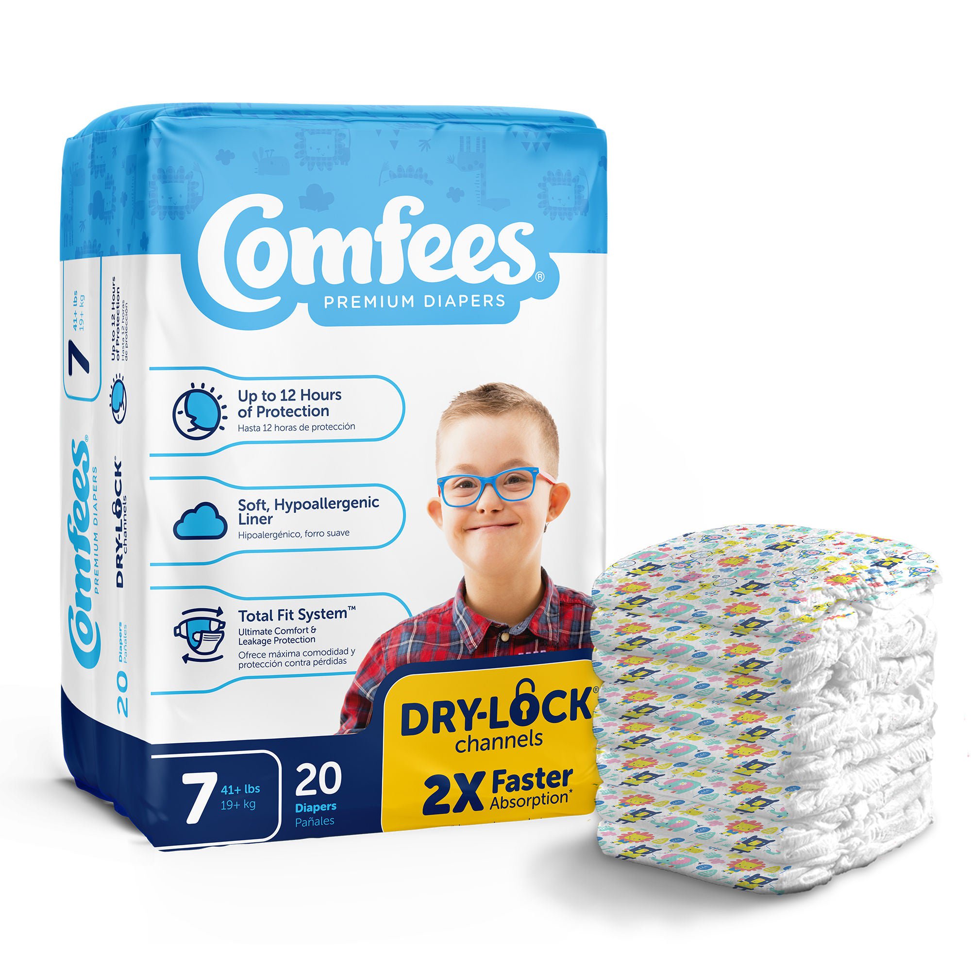 Attends Comfees Premium Baby Diapers, Moderate-Absorbent, Size 7