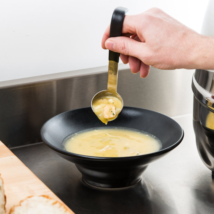 1-ounce one-piece heavy-duty stainless steel ladle with short Kool-Touch® handle