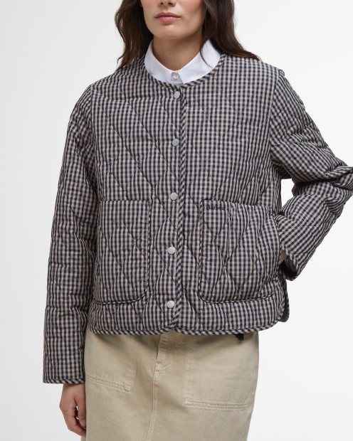 Check Monroe Quilted Jacket Navy/Sand Gingham