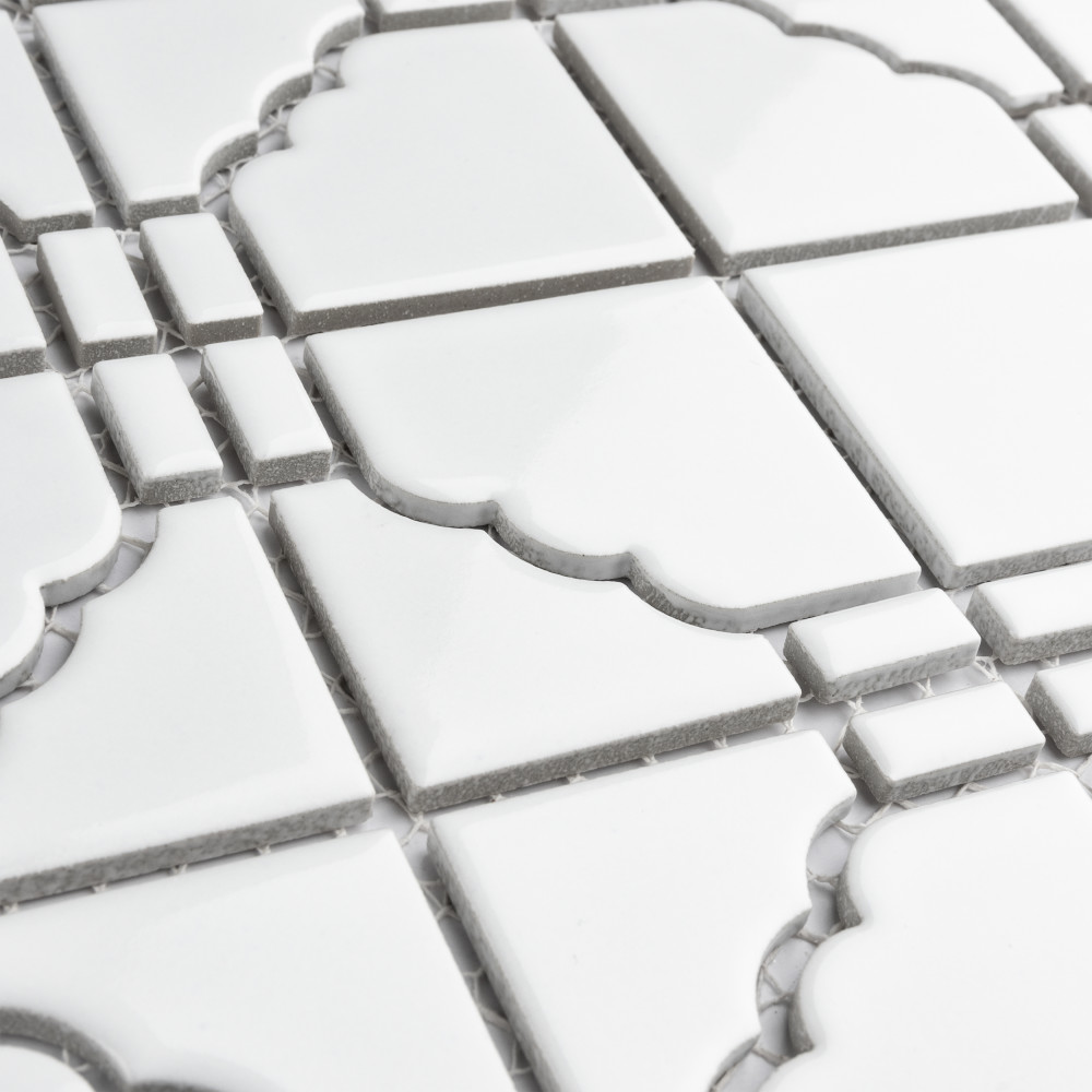 Osaka Glossy White 11-7/8 in. x 11-7/8 in. Porcelain Mosaic Tile